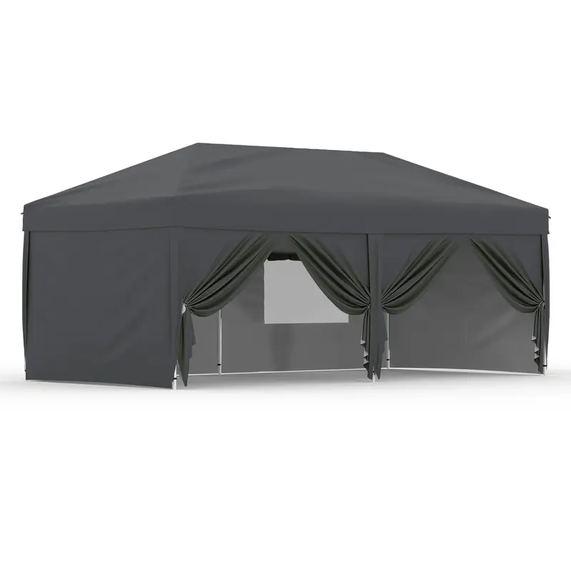 Garvee 10'x20' Pop Up Canopy Tent Outdoor Canopy One-Person Set Up Heavy Duty Commercial Instant Tent Shelter, 6-Sidewall+Gra...