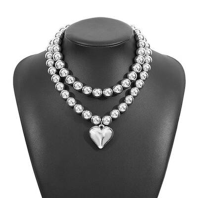 CCB Plastic Round Beaded Heart Pendant Necklaces Sets