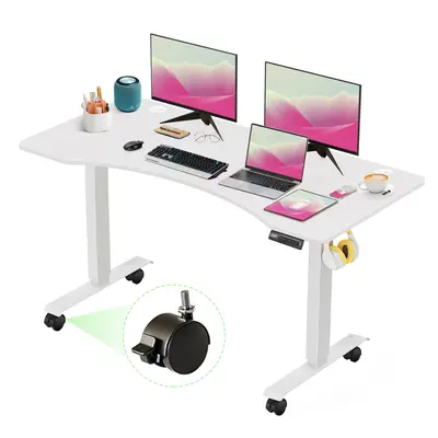 Curved Electric Standing Desk with Wheels Adjustable Height from 27''-45'' Ergonomic Sit Stand Up Desk Computer Workstation f...