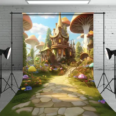 Aperturee Fairy Tale Mushroom Castle Path Cake Smash Backdrop