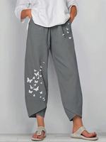 【Plus Size】 Butterfly Print Pants, Casual Comfy Trousers for Daily Holiday Vacation Wear, Women's Bottoms for Summer, Lad...