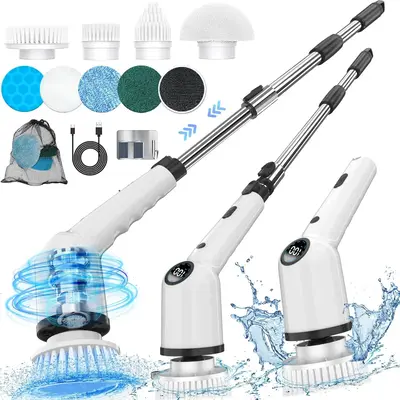Electric Spin Scrubber, Cordless Cleaning Brush with 8 Replaceable Brush Heads and 3 Adjustable Speeds, Power Shower Scrubber...