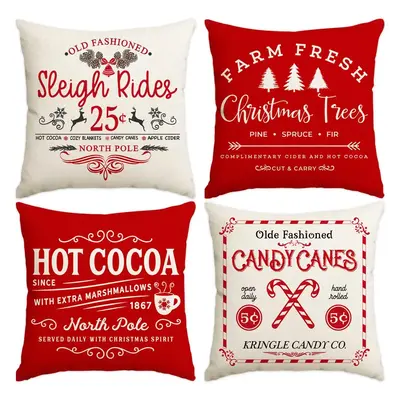 Christmas Themed Cushion Cover, 4 Counts/set Square Throw Pillow Cover, Household Decoration Supplies for Home Living Room Be...