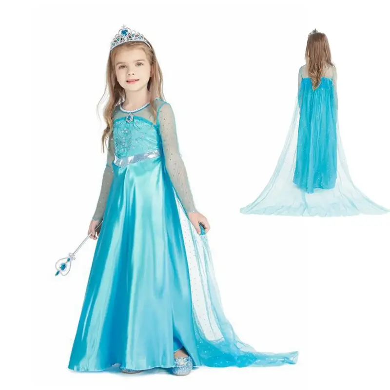 Christmas Dress-Up for Girls Princess Costume with Crown, Wand & Gloves for Parties Cosplay Halloween & Weddings