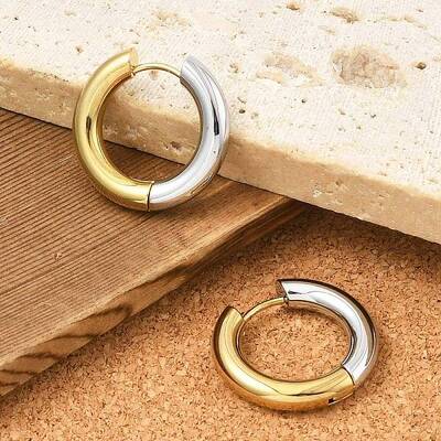 201 Stainless Steel Two Tone Hoop Earrings