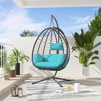 Egg Swing Chair Outdoor Indoor Wicker Rattan Hanging Chair with Stand 350lbs Capacity w/Strong Frame & Cushions for Patio Bal...