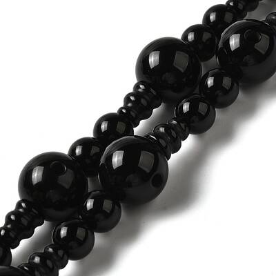 Dyed & Heated Natural Black Agate 3-Hole Guru Bead Strands