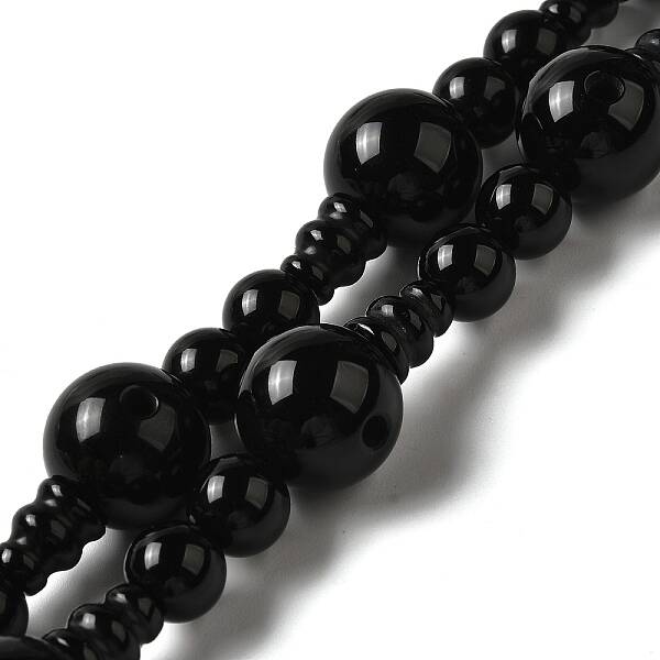 Dyed & Heated Natural Black Agate 3-Hole Guru Bead Strands