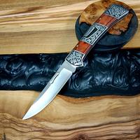 Men's EDC pocket knife, 3.9-inch rear lock folding knife with pocket clip, mahogany handle, engraved 3D tiger relief support,...