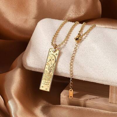 304 Stainless Steel Clear Cubic Zirconia Rectangle Constellation Pendant Necklaces for Women Men
