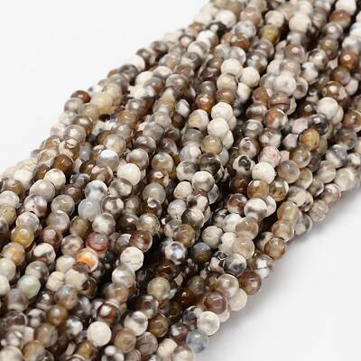 Faceted Natural Agate Round Beads Strands