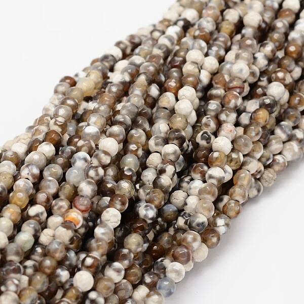 Faceted Natural Agate Round Beads Strands