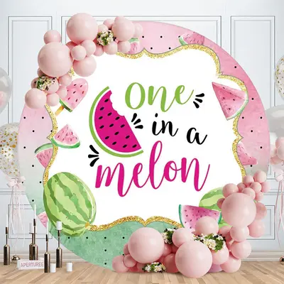 Aperturee Summer One In A Melon Round Birthday Party Backdrop