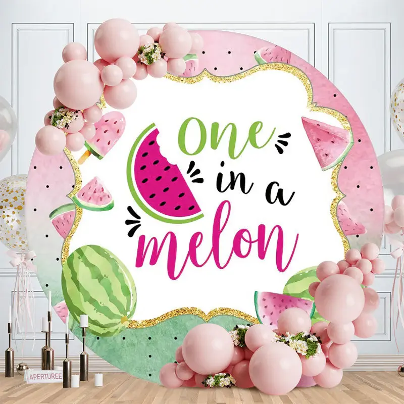 Aperturee Summer One In A Melon Round Birthday Party Backdrop