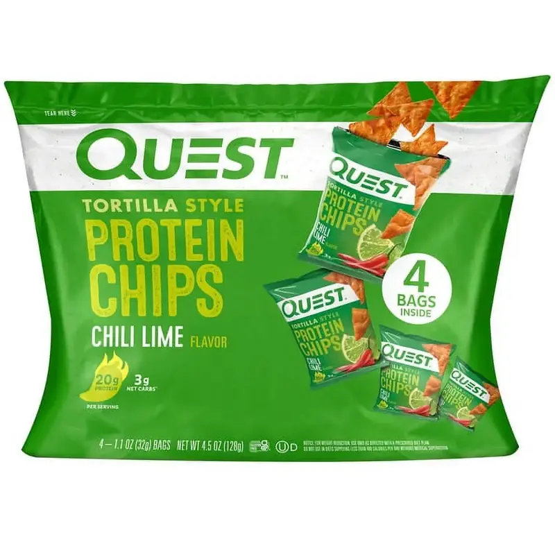 Quest Tortilla Style Protein Chips, Chili Lime, 1.1oz - 4ct Pack, Crunchy Savory Snack with 20g Protein and 3g Net Carbs