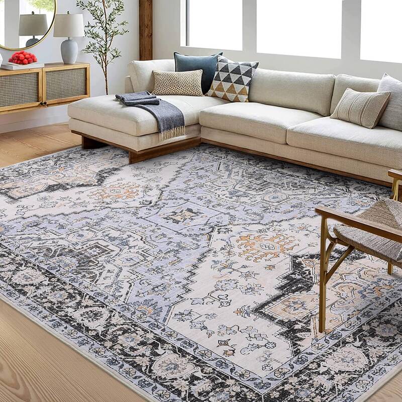 Garvee Washable Rug 5x7 Rugs for Living Room Soft Indoor Low Pile Accent Rug Oriental Floral Print Aesthetic Rug Traditional ...