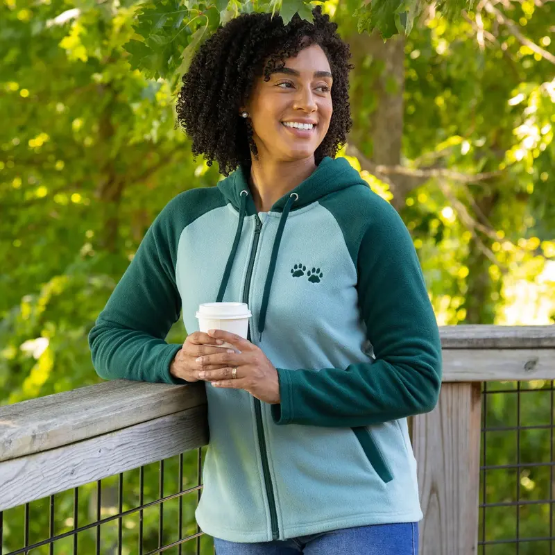 Paw Print Raglan Fleece Jacket - Blue - 2X