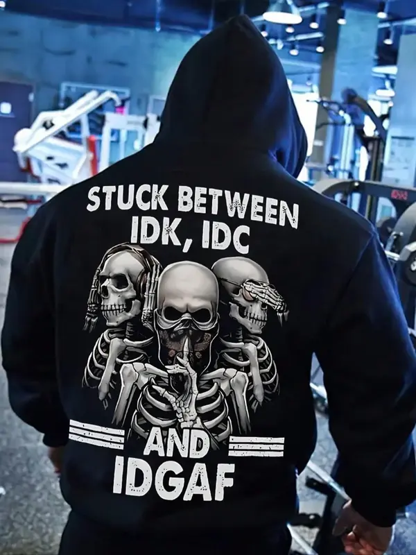 【Plus Size】 Skull & Letter Print Drop Shoulder Hoodie, Fashion Casual Regular Fit Drawstring Pocket Hooded Sweatshirt for...