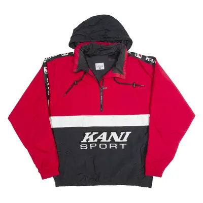 KARL KANI 1/4 Zip Up Mens Anorak Jacket Red Hooded Colourblock M