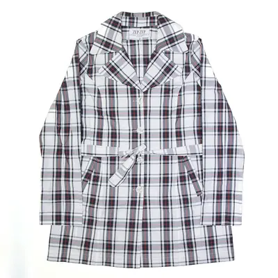 ZEP-ZEP Belted White Check Lightweight Trench Jacket Womens L