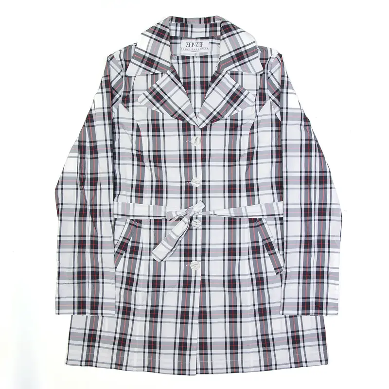 ZEP-ZEP Belted White Check Lightweight Trench Jacket Womens L