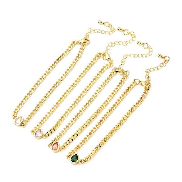 Cubic Zirconia Teardrop Link Bracelet with Curb Chains