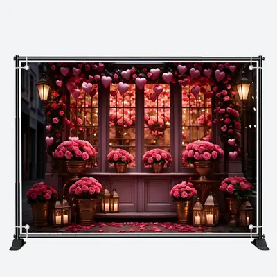 Pink Floral Vase Boutique Valentines Day Backdrop - Aperturee