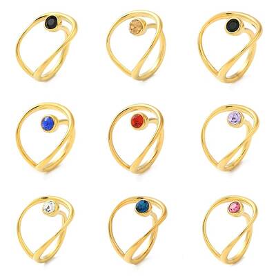 Real 14K Gold Plated 304 Stainless Steel Hollow Teardrop Open Cuff Ring