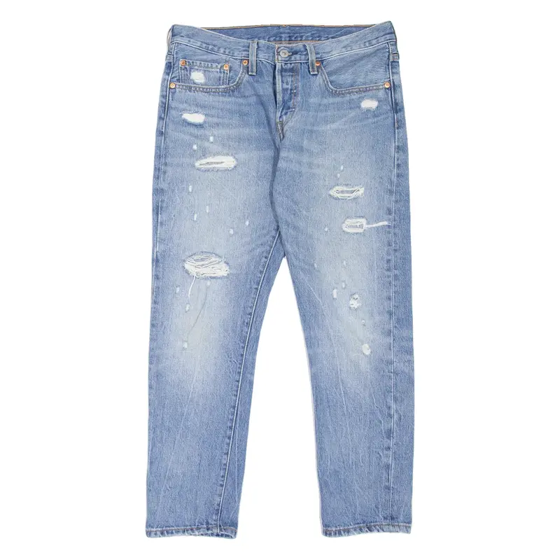 LEVI'S 501T Distressed Womens Jeans Blue Regular Tapered Stone Wash W30 L28