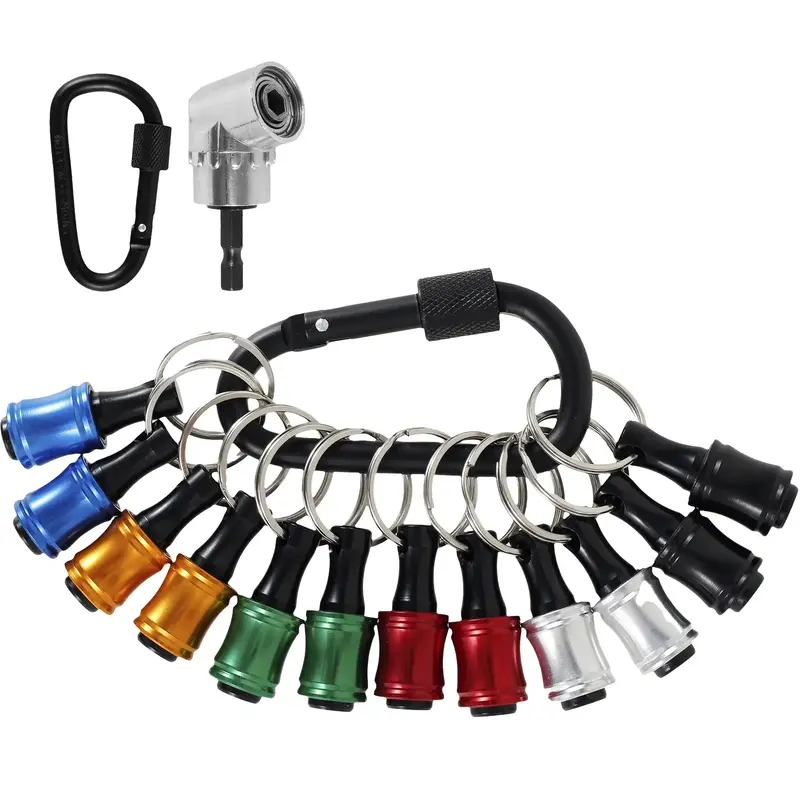 12 Counts 1/4inch Hex Shank Bit Holder Kit with 105° Right Angle Drill Attachment Aluminum Alloy Screwdriver Drill Bit Holde...