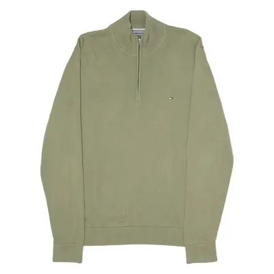 TOMMY HILFIGER Mens Jumper Green 1/4 Zip Tight Knit 2XL