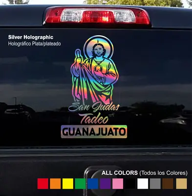 Sticker San Juditas estados Mexico holographic - Adhesive Vinyl Decal: for Motorcycle, Car, Boats, Glass Doors and Walls | D...