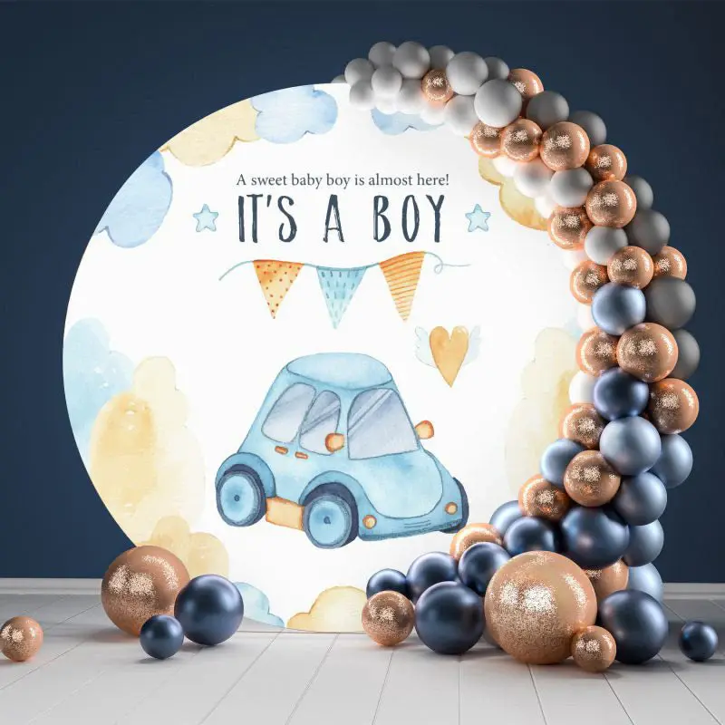Aperturee Its A Boy Blue Car Round Backdrop Kit For Baby Shower | Baby Shower Arch Backdrop | Round Backdrop Cover Diy | Circ...
