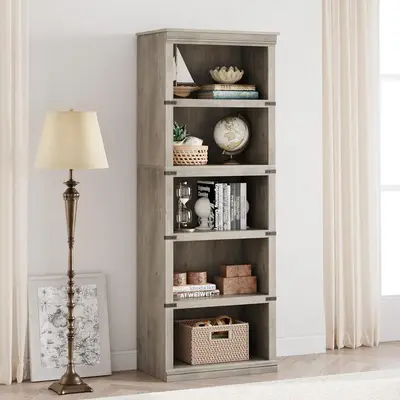 Garvee 5 Tier Farmhouse Bookcase, 67.4 in Tall Book Shelf with Storage, Wooden Bookshelves 5 Shelf Display Shelvesfor Home Of...