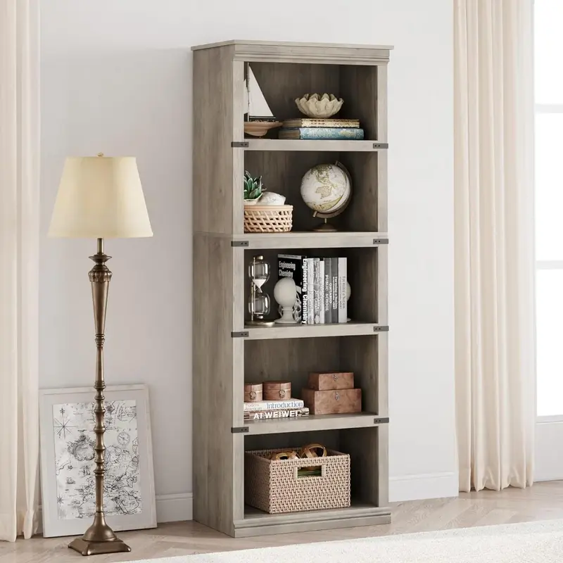 Garvee 5 Tier Farmhouse Bookcase, 67.4 in Tall Book Shelf with Storage, Wooden Bookshelves 5 Shelf Display Shelvesfor Home Of...