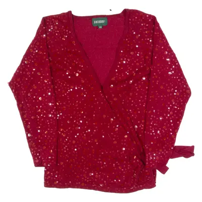 HOBBS LONDON Sequins Womens Wrap Top Red V-Neck 3/4 Sleeve UK 10