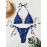 Women's Summer Beach Polka Dot Halter Neck Sexy Bikini Set, Random Print