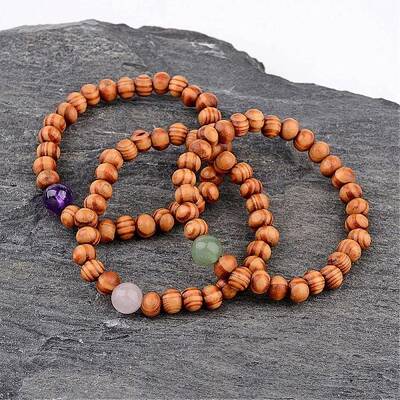 Round Wood Beaded Stretch Bracelets
