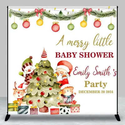 Custom Name Christmas Tree Baby Shower Backdrop - Aperturee