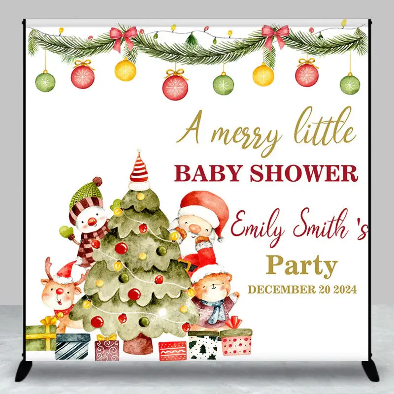 Custom Name Christmas Tree Baby Shower Backdrop - Aperturee
