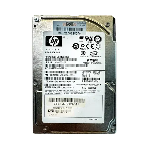 453138-001 HP 146GB 3Gb/s SAS 10000 2.5-inch Hard Drive