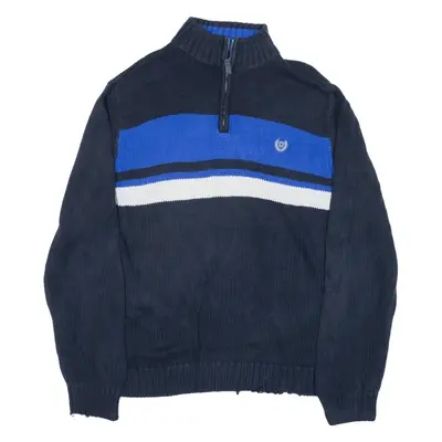 CHAPS Patterned Jumper Blue Striped Chunky Knit 1/4 Zip Mens M