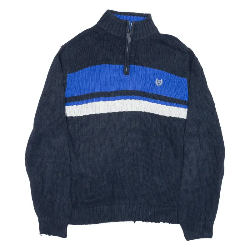 CHAPS Patterned Jumper Blue Striped Chunky Knit 1/4 Zip Mens M