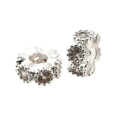 Flat Round Brass Micro Pave Cubic Zirconia Spacer Beads