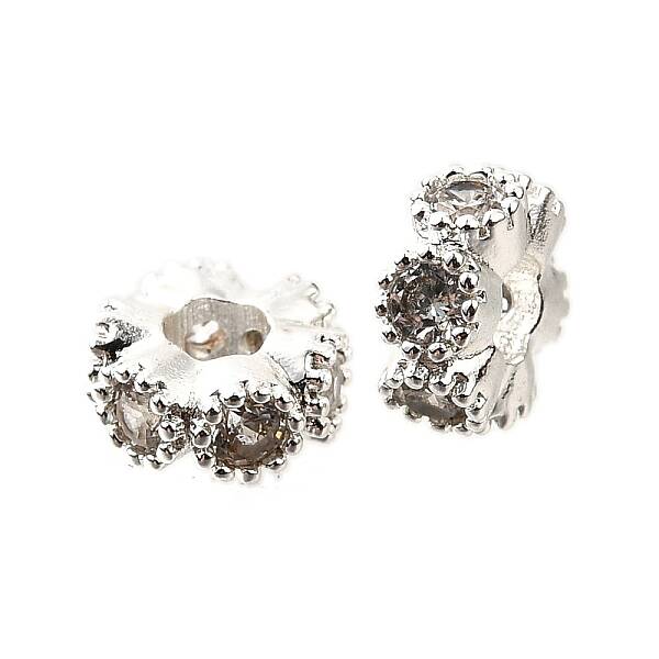Flat Round Brass Micro Pave Cubic Zirconia Spacer Beads