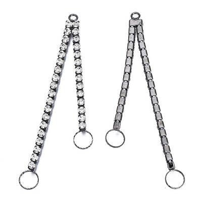 Rack Plated Brass Pave Crystal Rhinestone Chain with Ring Big Pendants
