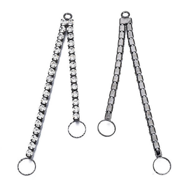 Rack Plated Brass Pave Crystal Rhinestone Chain with Ring Big Pendants