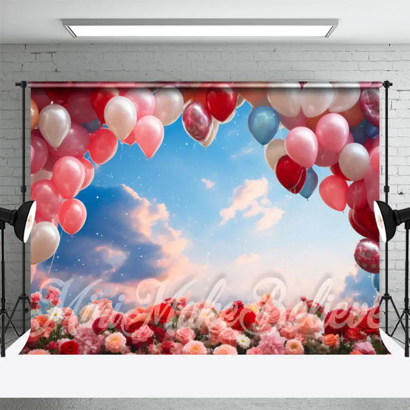 Clear Sky Rose Balloon Birthday Cake Smash Backdrop - Aperturee