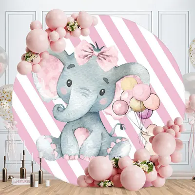 Aperturee Pink Elephant Ballon Round Baby Shower Backdrop
