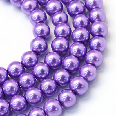 Baking Painted Pearlized Glass Pearl Round Bead Strands